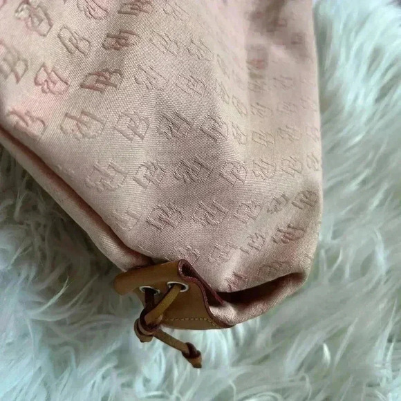 Vintage Dooney & Bourke Signature Monogram Tote Bag Pink Canvas Leather Handles - Picture 5 of 16